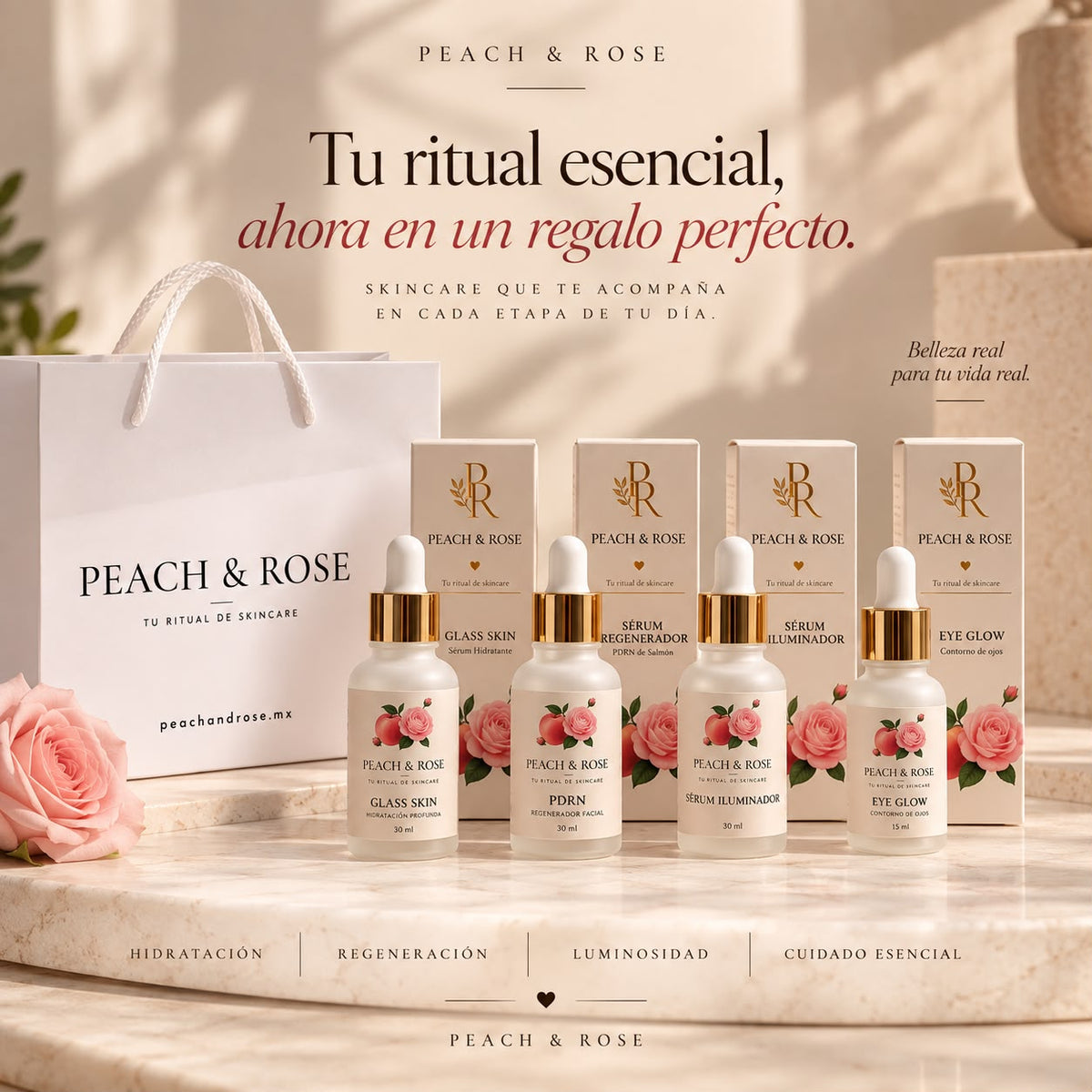 Ritual Esencial · Los 4 Sérums Peach & Rose